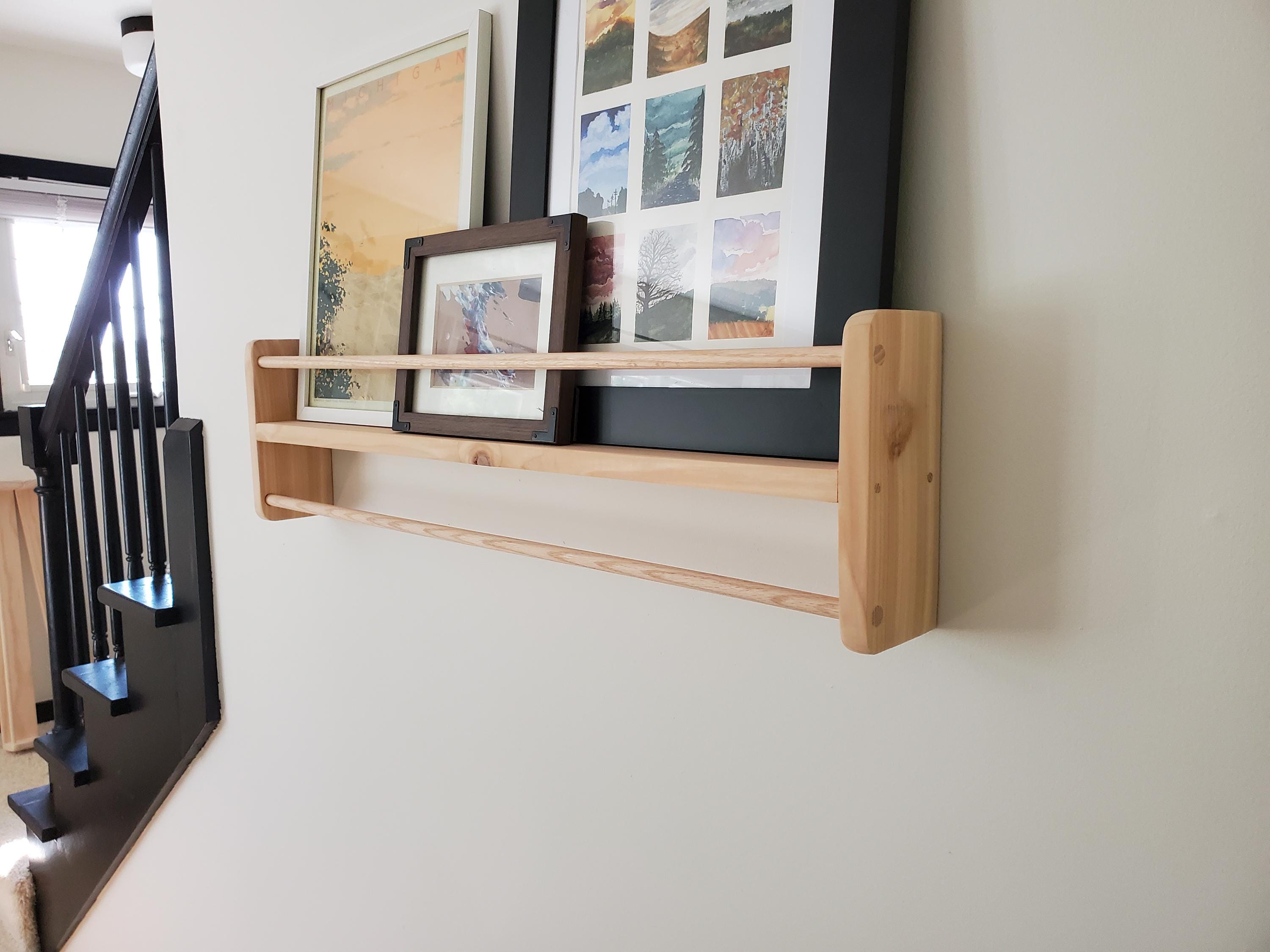 Shipping Included, Cedar Picture Shelf W/ Hanger Rod, Bookshelf, Entryway Shelf, 18"-36" Wide, Display Shelf, Coat Hanger, Nursery Shelf, Playroom, Home school