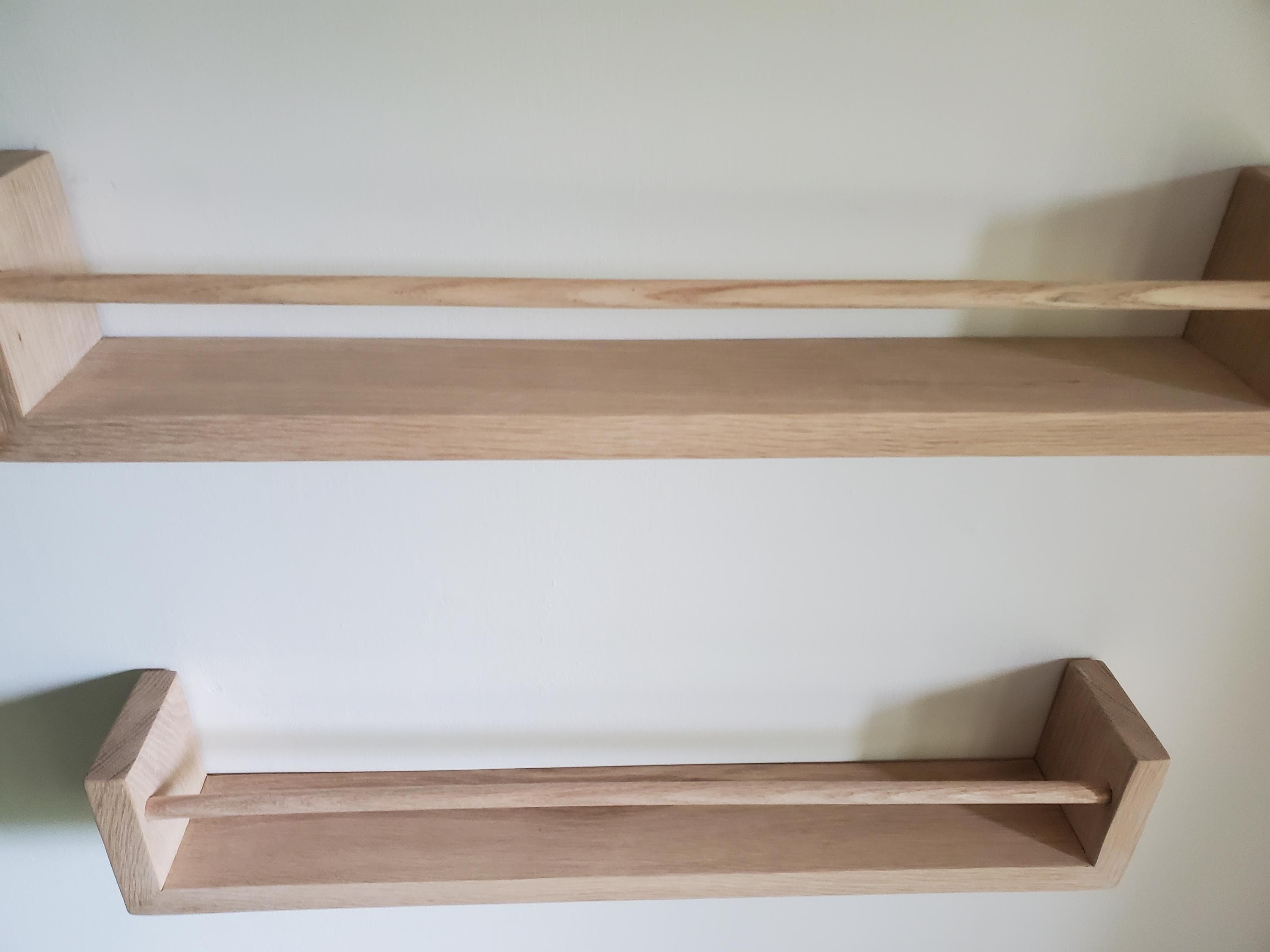 White Oak Shelf, Free Shipping, 18"-48"  Waterfall Nursery Bookshelf, Nursery decor, Picture Shelf, "Waterfall" Edge, Home Office, Home School, Kitchen
