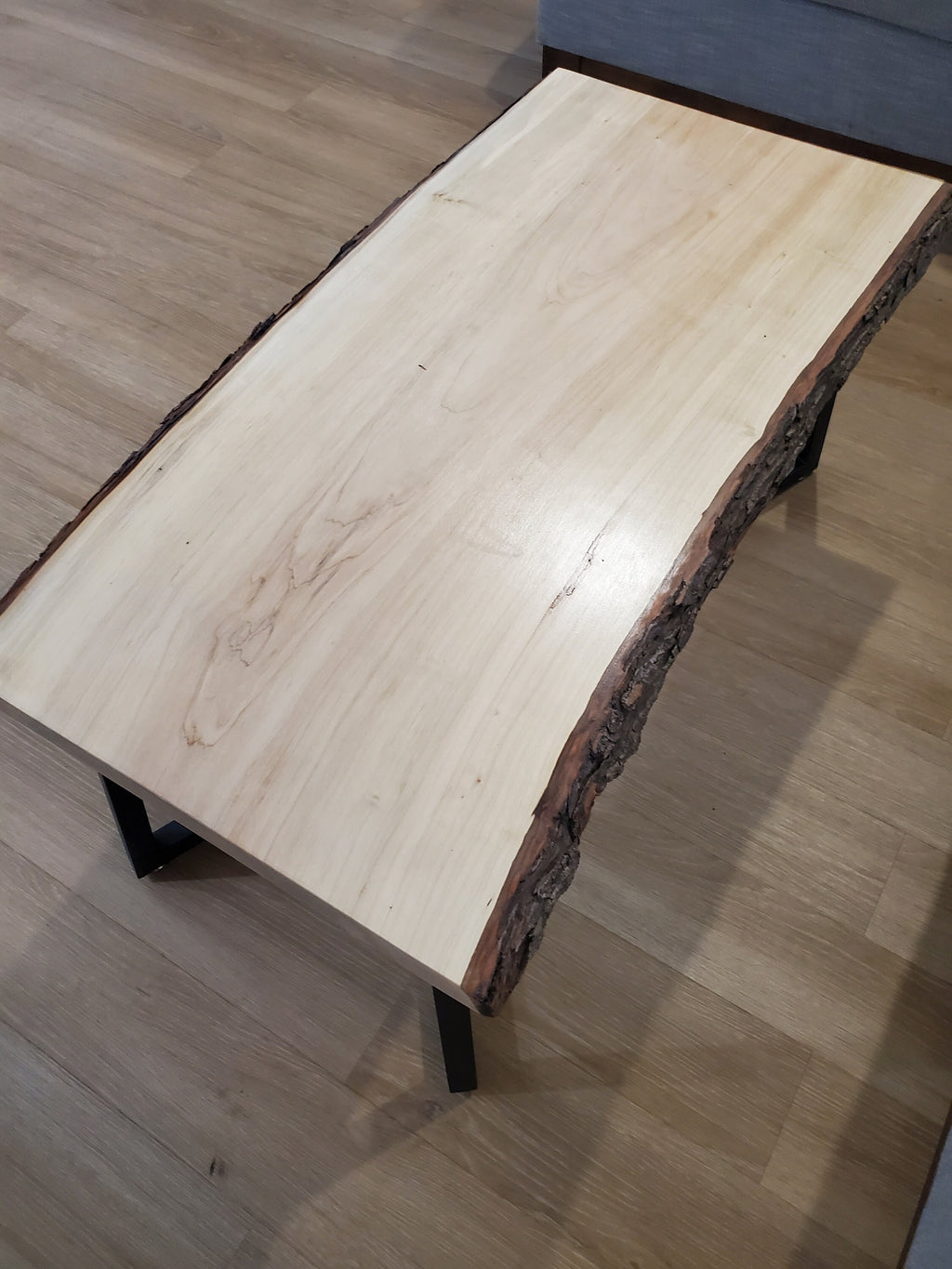 Shipping Included, Live Edge Maple Coffee Table W/Bark, Geometric Table Legs