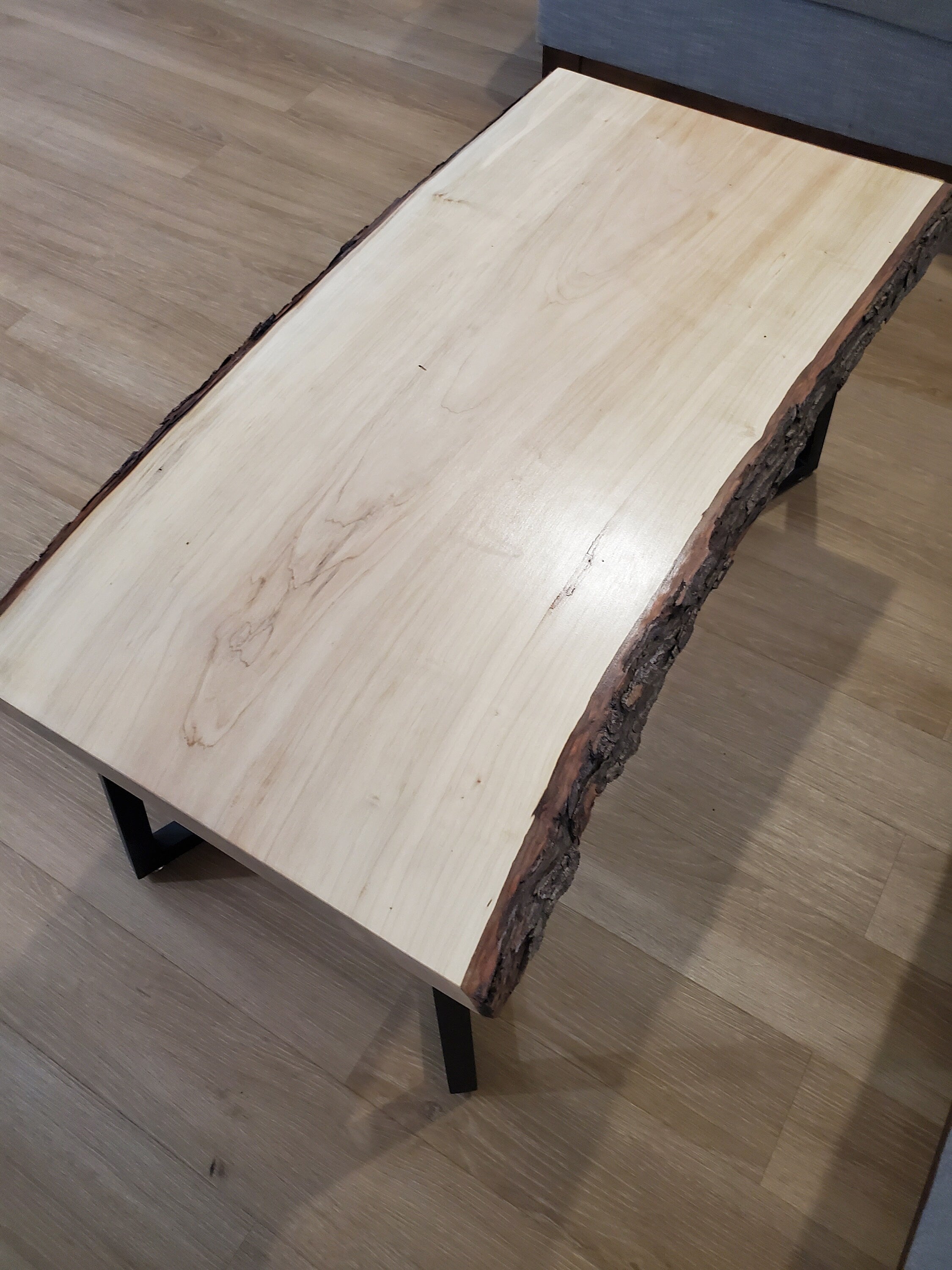 Shipping Included, Live Edge Maple Coffee Table W/Bark, Geometric Table Legs