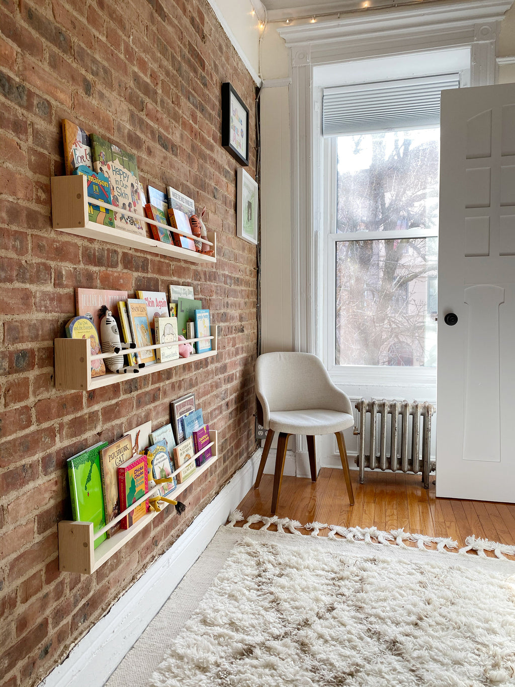 Shipping Included, Nursery Bookshelf, "Waterfall" Corner Joint, Nursery Decor, Natural Pine (Classic Design) Custom Sizing Available, Modern, Joinery