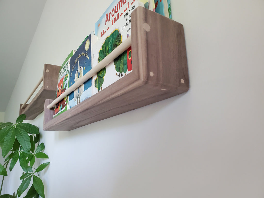 Shipping Included, Natural Walnut Nursery "Waterfall" Bookshelves (Custom Sizing Available), Joinery, Nursery Decor, Small Space Shelf, Montessori Bookshelves, Hardwood Shelf