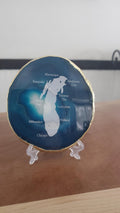 Shipping Included, Blue Agate Coaster W/ Lake Michigan and Cities Engraved