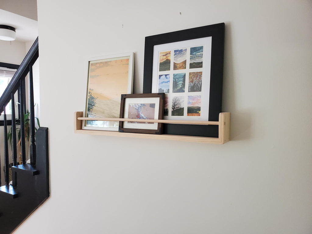 Shipping Included, 18" - 48" Pine Picture Shelf, Floating Bookshelf, Rounded Corners, Spice Rack, Living Room, Playroom, Nursery Bookshelf, Office Space