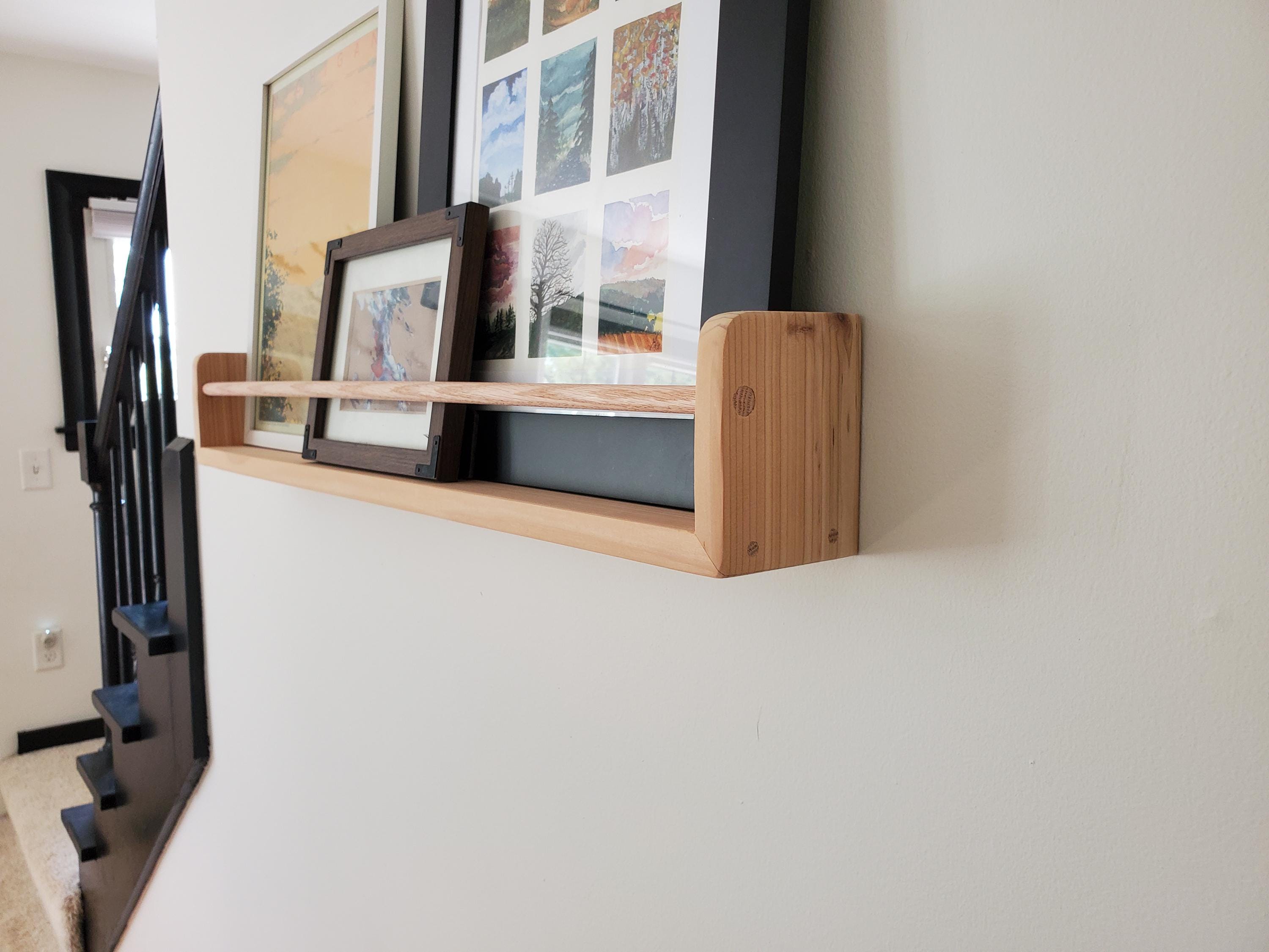 Shipping Included, Cedar Picture Shelf 18"-48", " Waterfall" Bookshelf, Nursery, Montessori, Homeschooling Shelf, Office Organizer, Kitchen, Living Room, Spice Rack