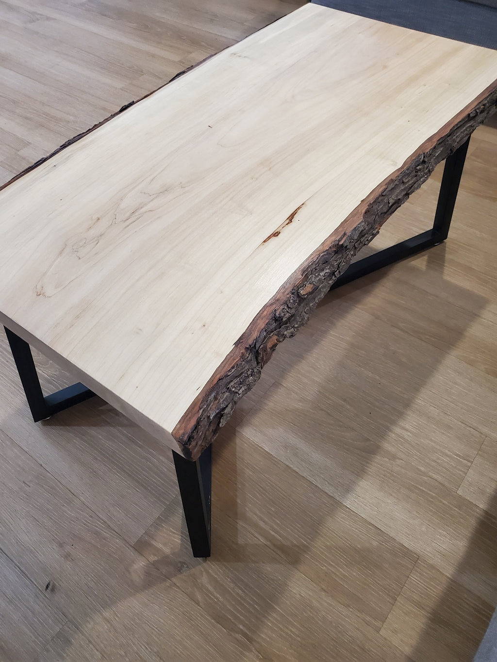 Shipping Included, Live Edge Maple Coffee Table W/Bark, Geometric Table Legs