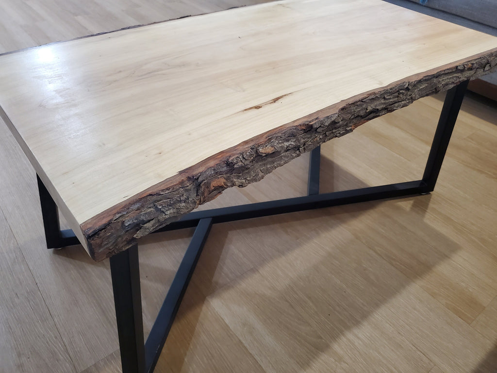 Shipping Included, Live Edge Maple Coffee Table W/Bark, Geometric Table Legs