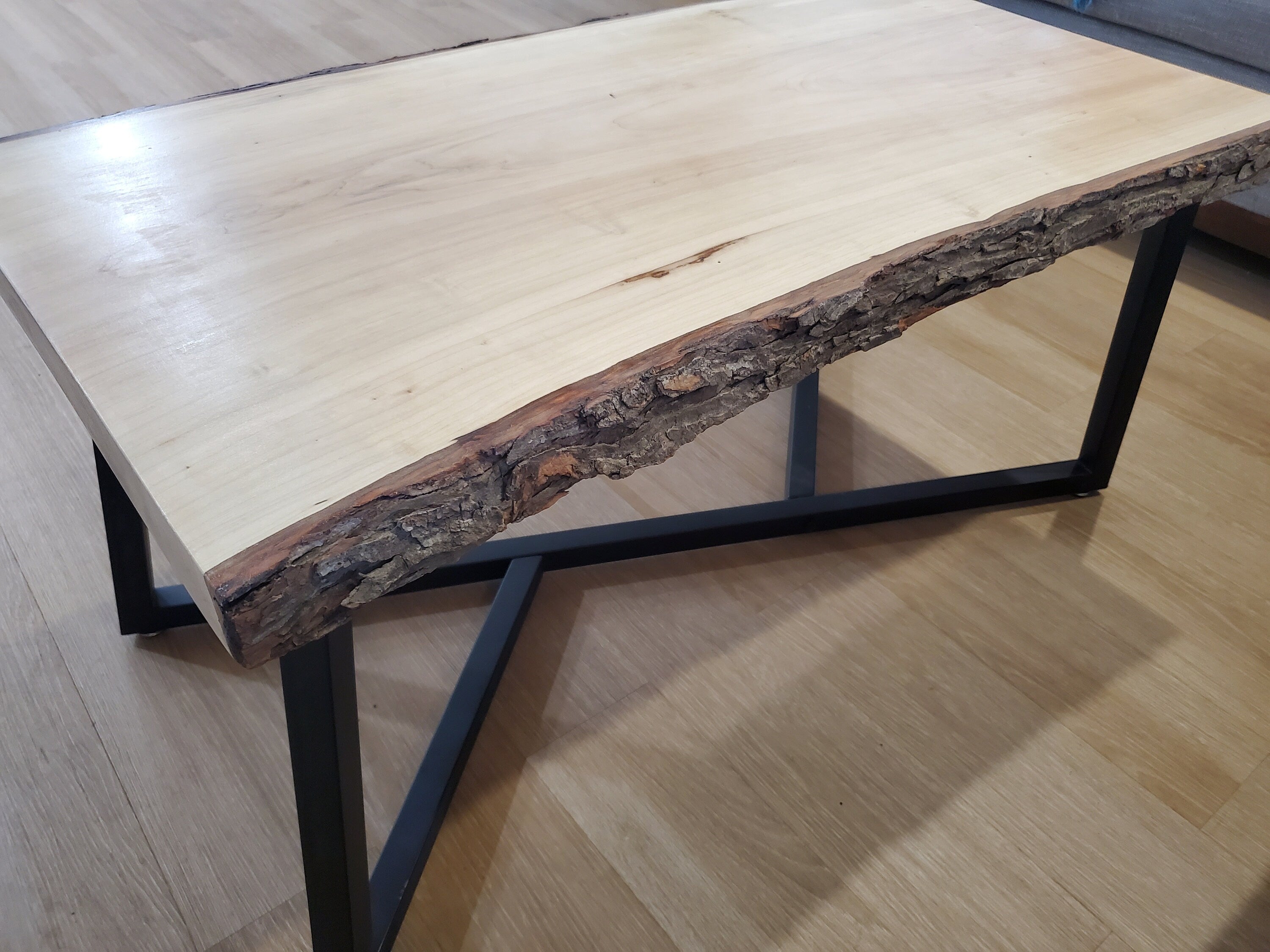 Shipping Included, Live Edge Maple Coffee Table W/Bark, Geometric Table Legs