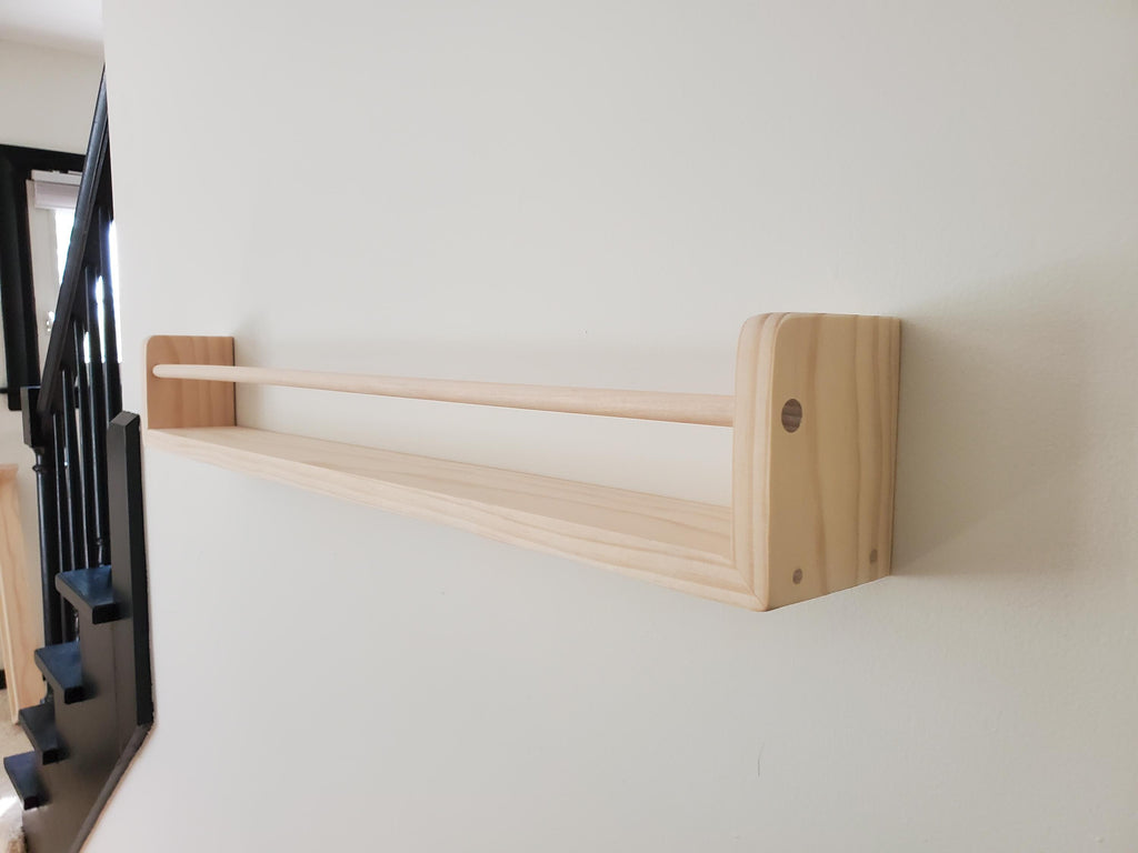 Shipping Included, 18" - 48" Pine Picture Shelf, Floating Bookshelf, Rounded Corners, Spice Rack, Living Room, Playroom, Nursery Bookshelf, Office Space