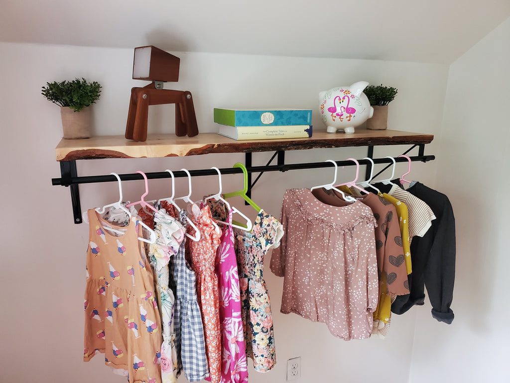 Shipping Included, Nursery Shelf W/ Clothing Rod (Available in White Oak, Walnut or Maple) Closet Alternative, Nursery Shelving, Space Saver, Organizing Shelf
