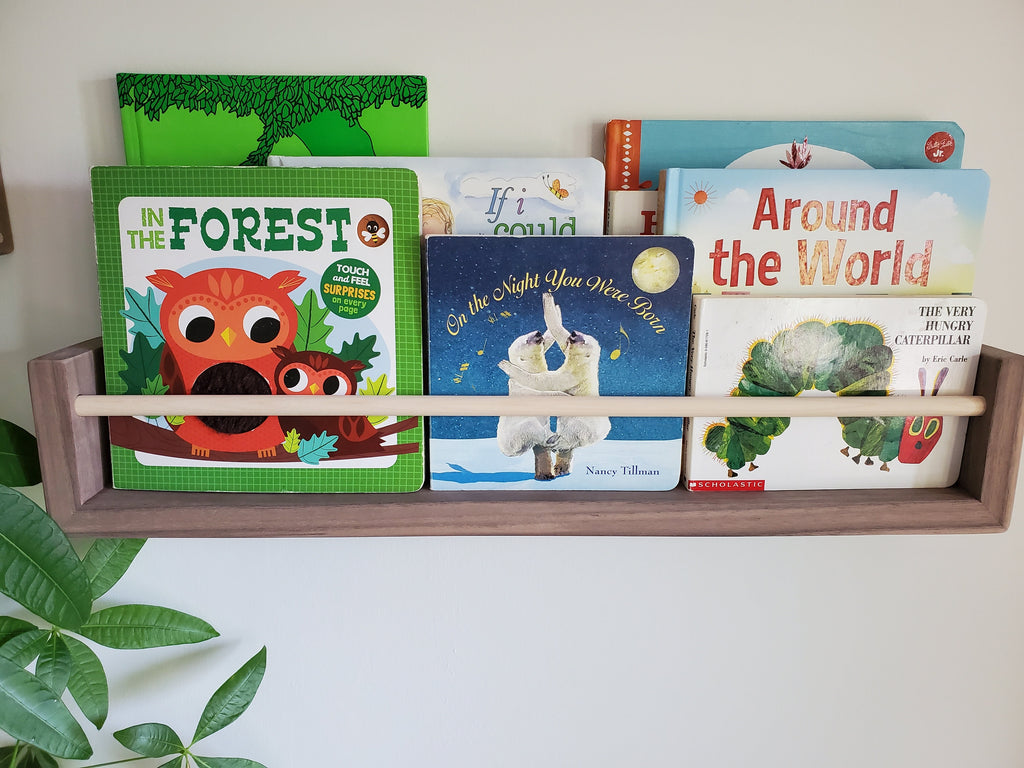 Shipping Included, Natural Walnut Nursery "Waterfall" Bookshelves (Custom Sizing Available), Joinery, Nursery Decor, Small Space Shelf, Montessori Bookshelves, Hardwood Shelf