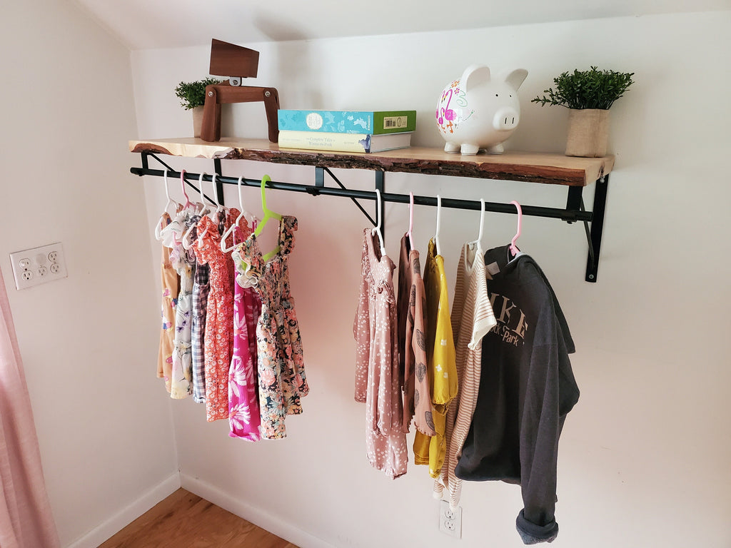 Shipping Included, Nursery Shelf W/ Clothing Rod (Available in White Oak, Walnut or Maple) Closet Alternative, Nursery Shelving, Space Saver, Organizing Shelf