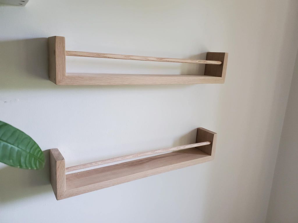 White Oak Shelf, Free Shipping, 18"-48"  Waterfall Nursery Bookshelf, Nursery decor, Picture Shelf, "Waterfall" Edge, Home Office, Home School, Kitchen