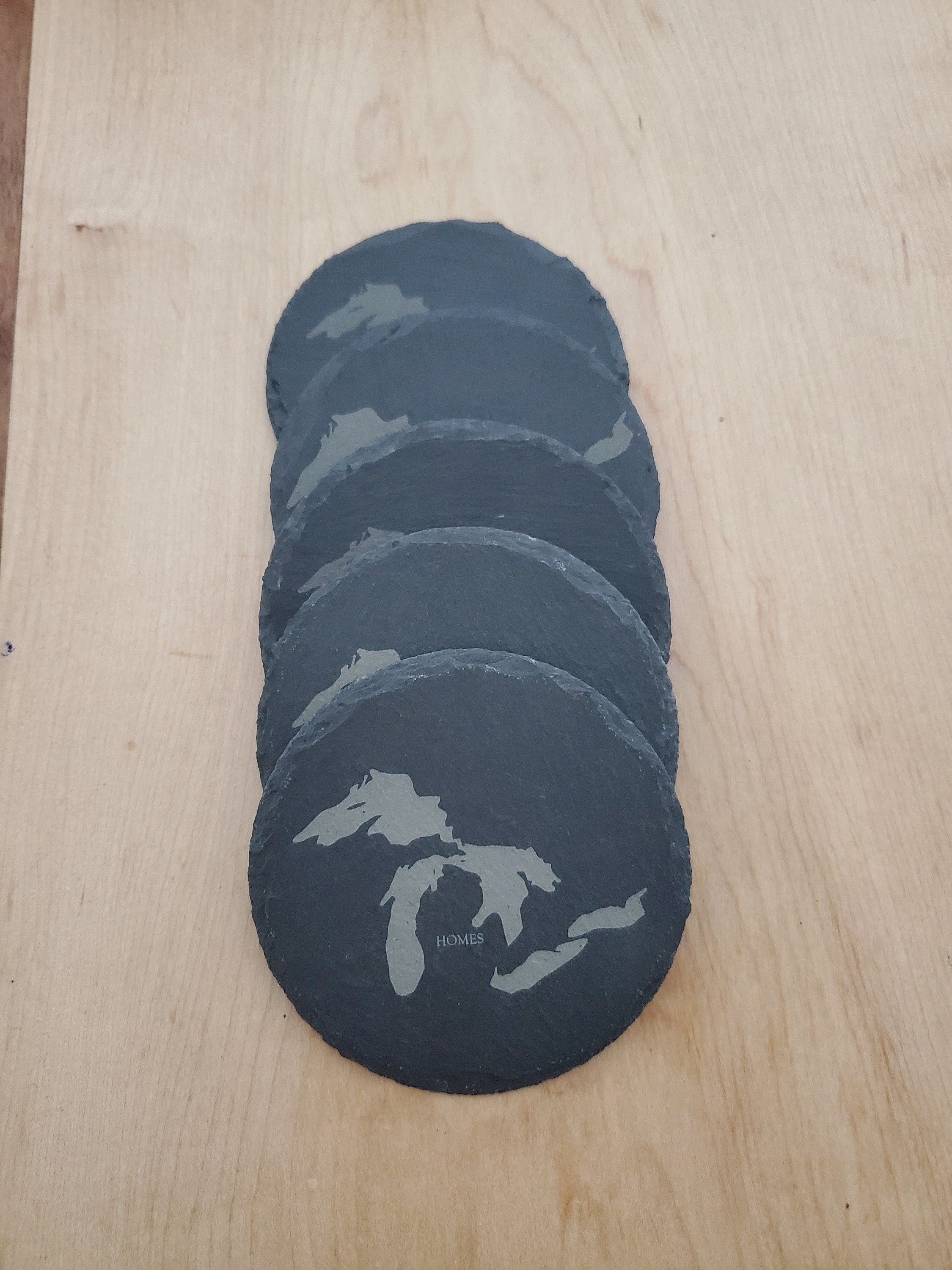 Shipping Included, Great Lakes Gift Set- Great Lakes Slate Coasters-HOMES Coasters-Pack of 5-Gifts-Customization Available