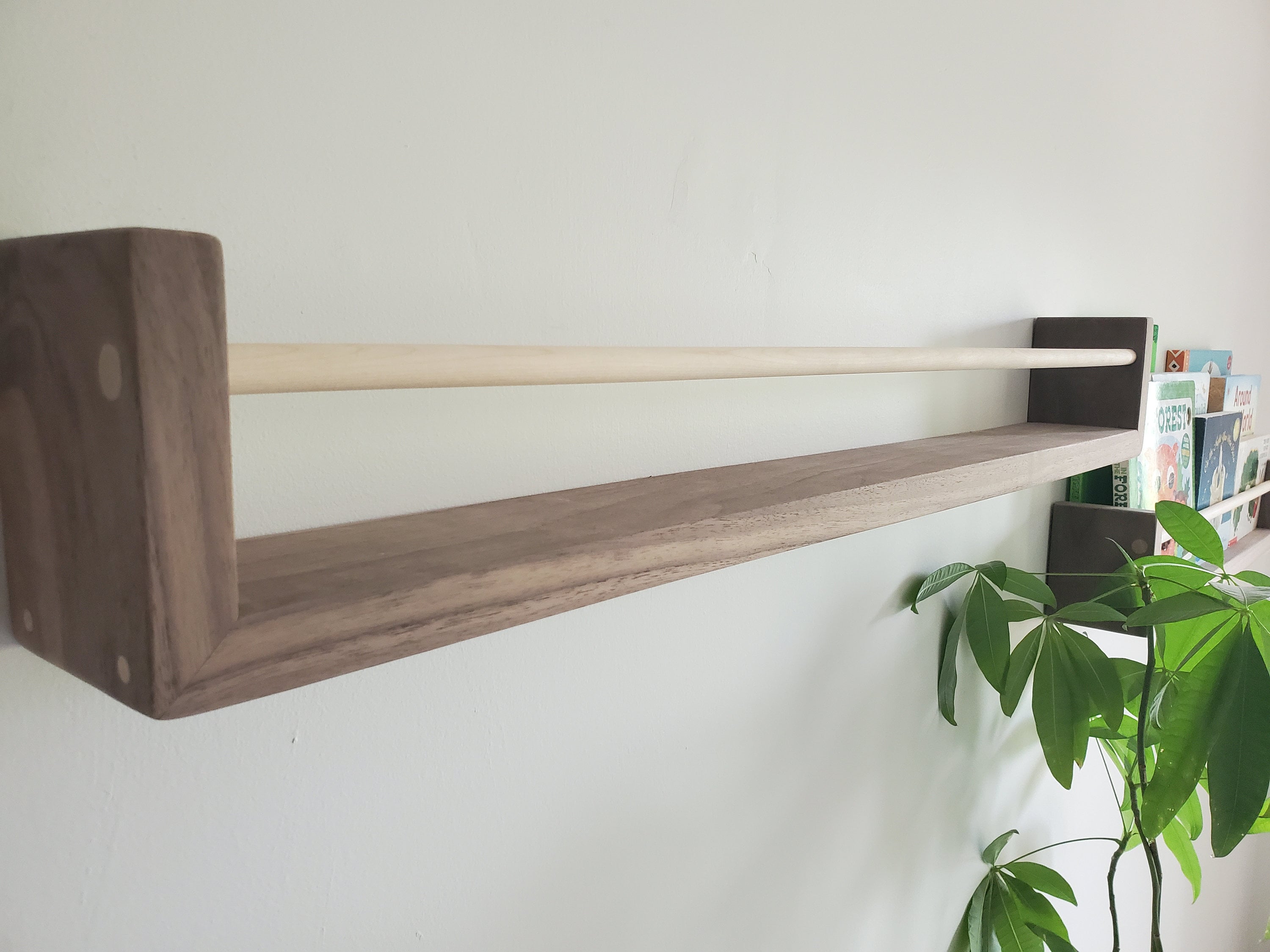 Shipping Included, Natural Walnut Nursery "Waterfall" Bookshelves (Custom Sizing Available), Joinery, Nursery Decor, Small Space Shelf, Montessori Bookshelves, Hardwood Shelf