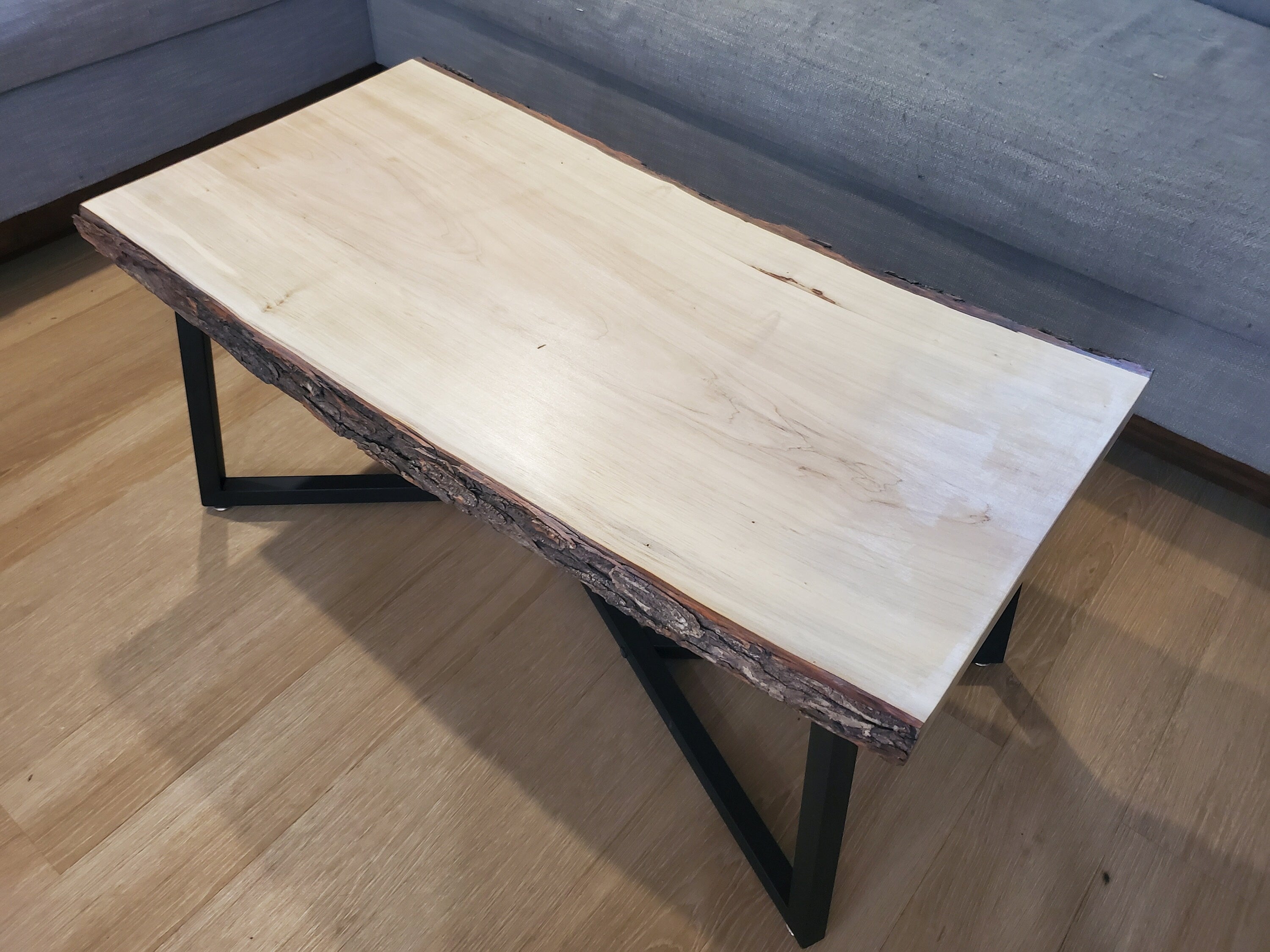 Shipping Included, Live Edge Maple Coffee Table W/Bark, Geometric Table Legs