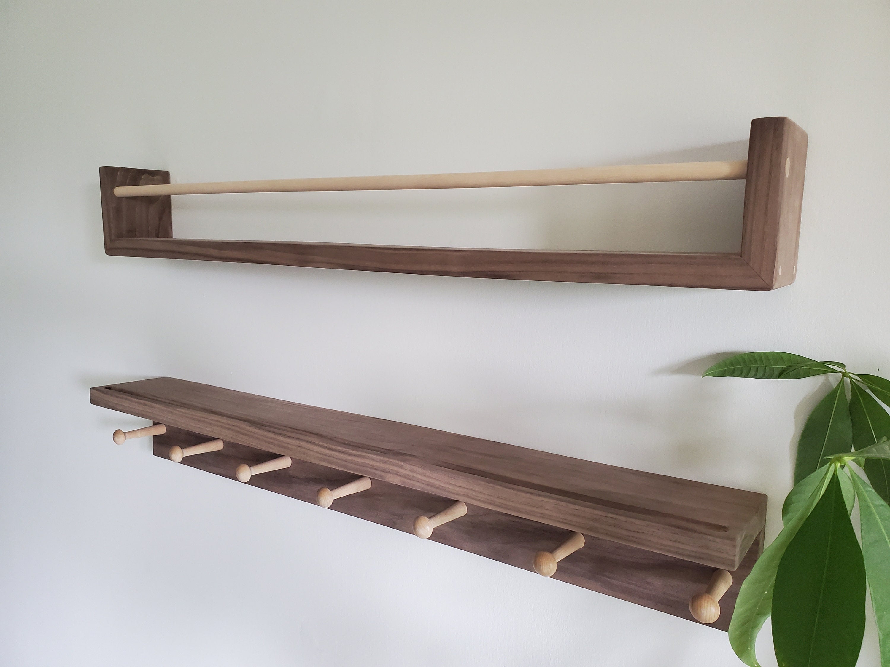 Shipping Included, Walnut Hardwood Bookshelf "Waterfall Corner" and Shelf Combination Set, Nursery Room Decor, Hardwood Joinery, Custom Sizing Available, Montessori