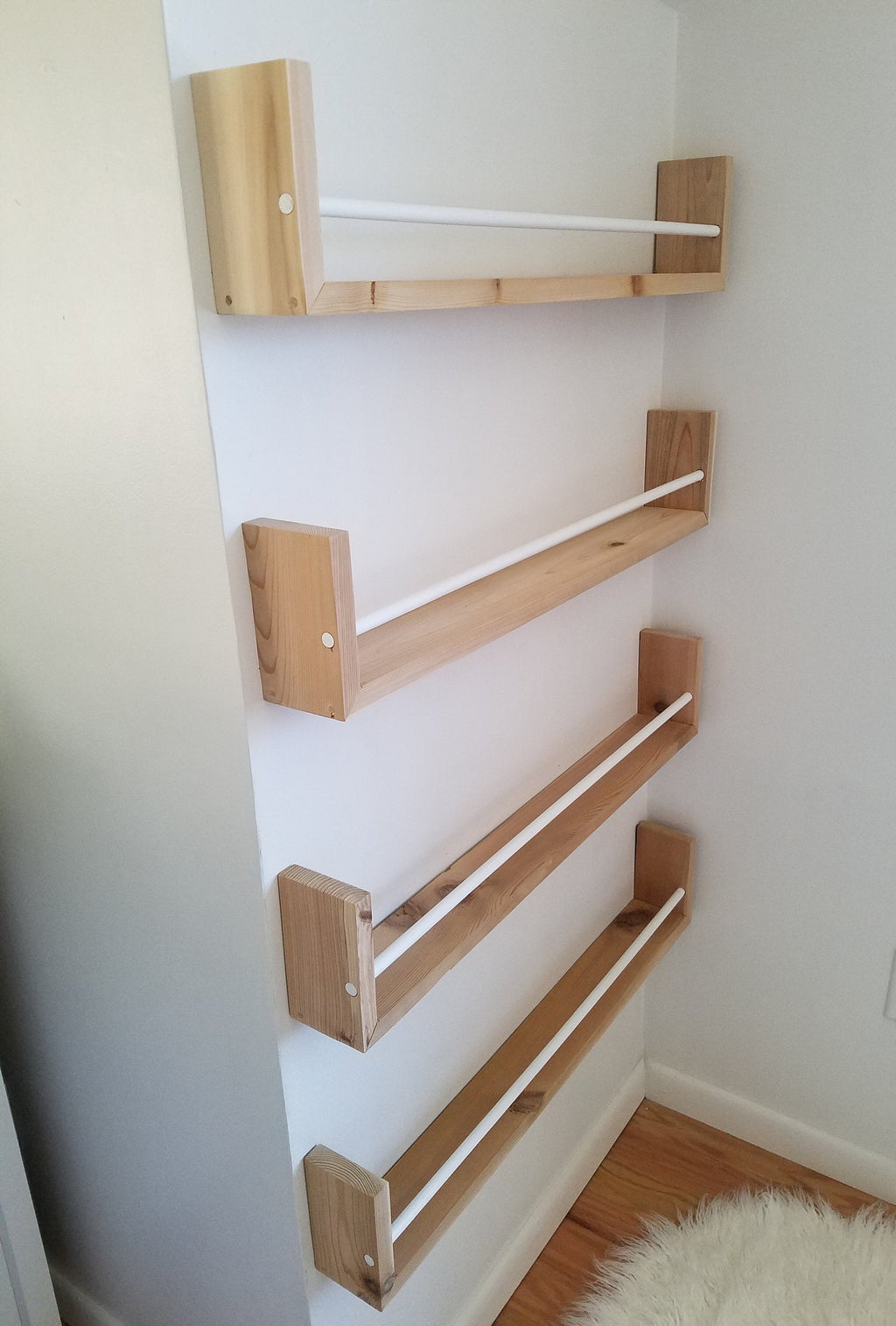 Shipping Included, Nursery Bookshelf Natural Cedar and White Bar (Custom Sizing Available) Small Space Shelf, Joinery