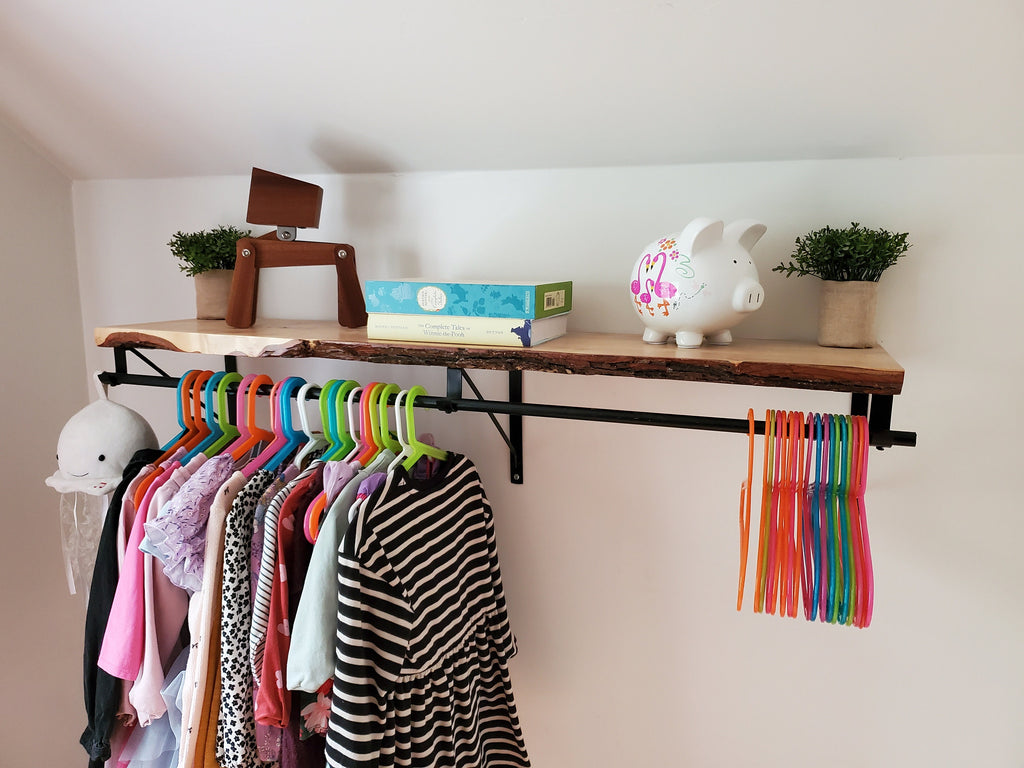 Shipping Included, Nursery Shelf W/ Clothing Rod (Available in White Oak, Walnut or Maple) Closet Alternative, Nursery Shelving, Space Saver, Organizing Shelf