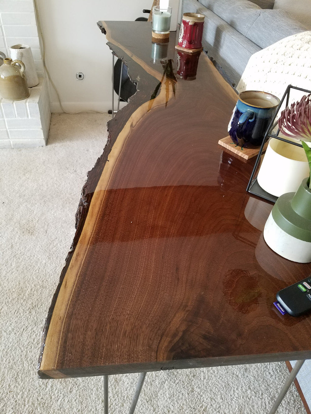 Shipping Included, Walnut Hardwood, Live Edge, Epoxy Resin, Sofa/Entry Table