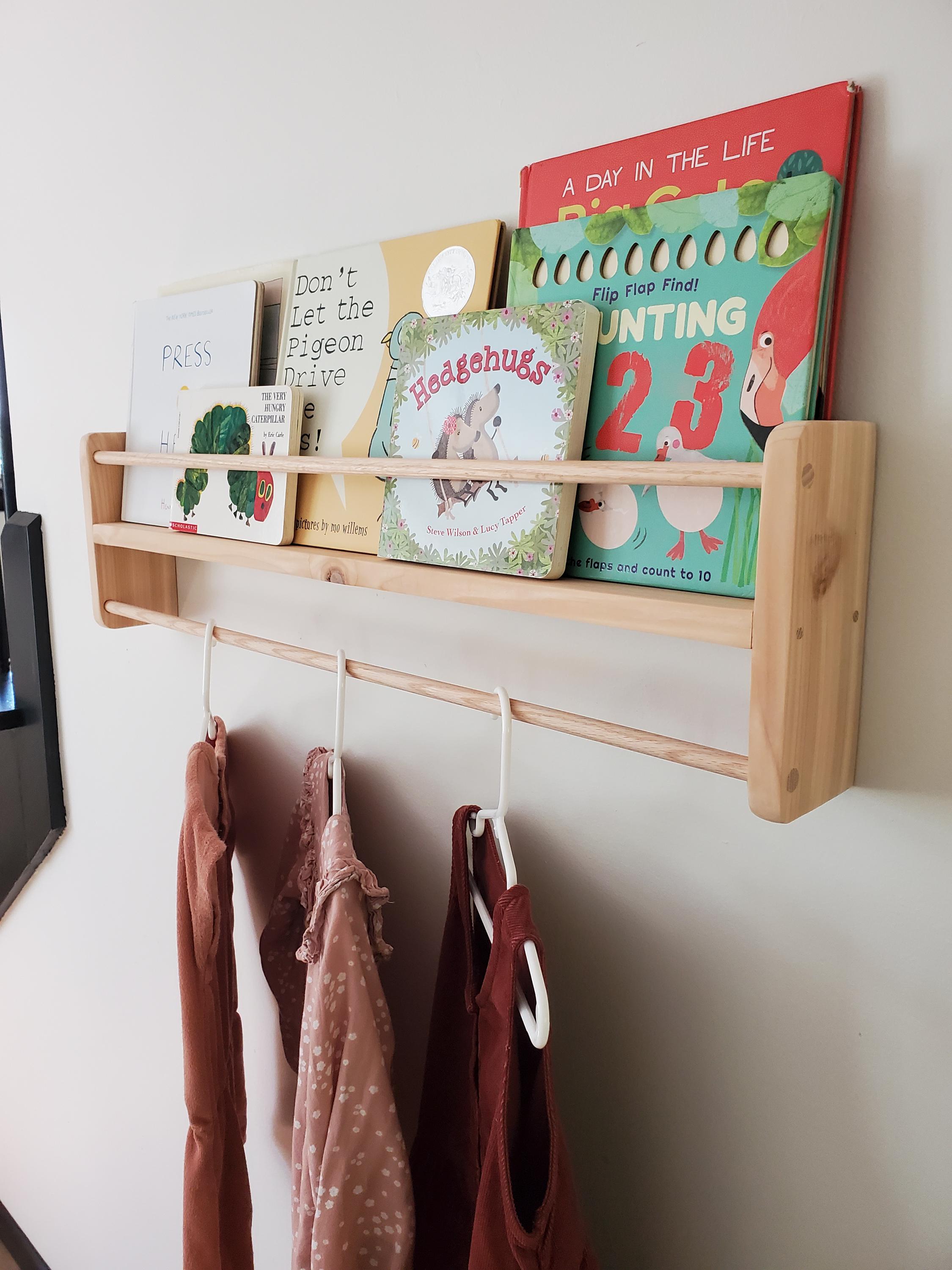 Shipping Included, Natural Cedar Combination Bookshelf, 18"-36", Bookshelf/Picture Shelf With Clothing Rod, Classic Joinery, Home Office, Homeschooling