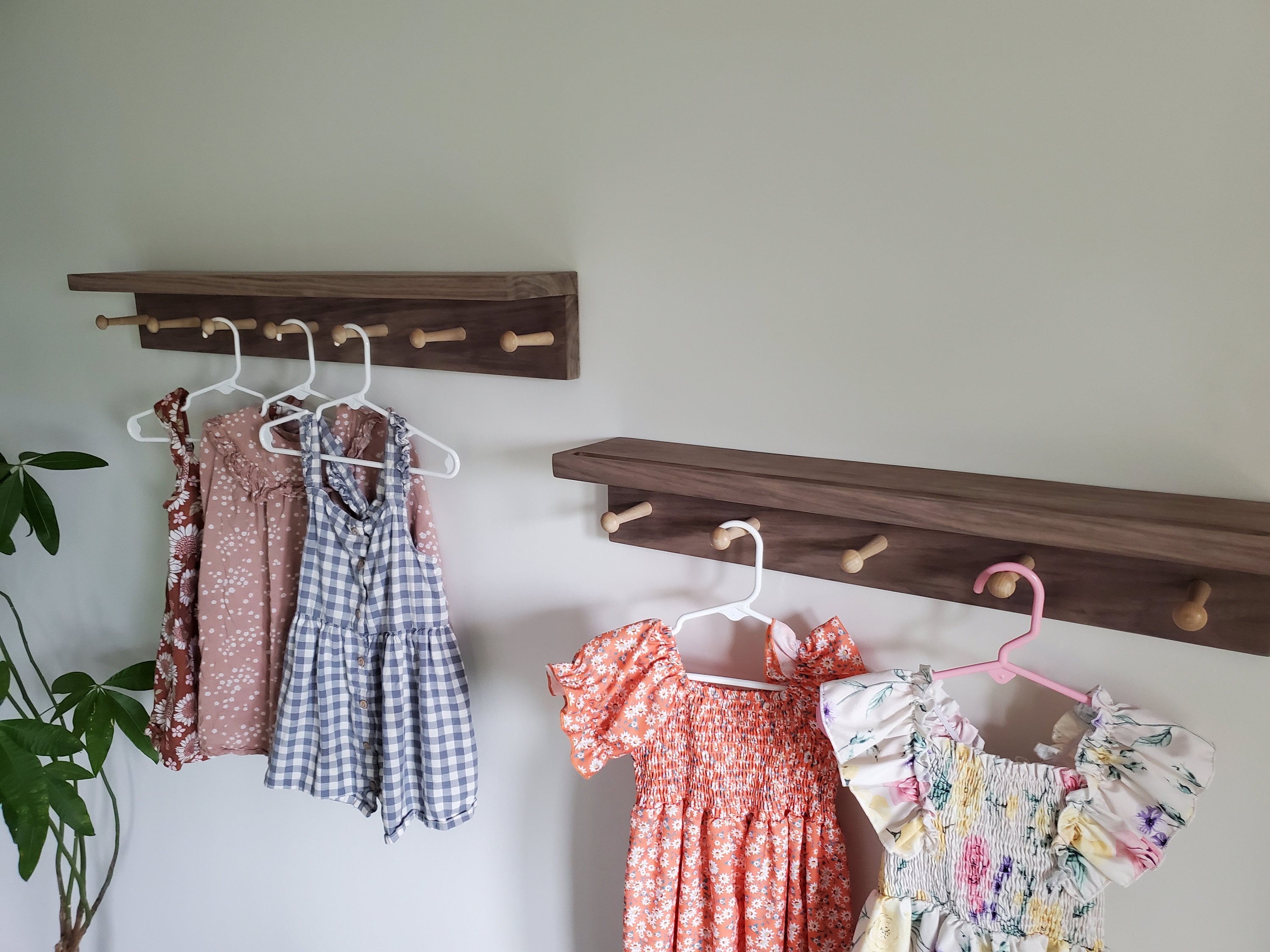 Shipping Included, Nursery Shelf With Hooks, Walnut Shelf With Groove, Nursery Bookshelf, Nursery Decor, Kitchen Shelf, Laundry Shelf, Entry Shelf