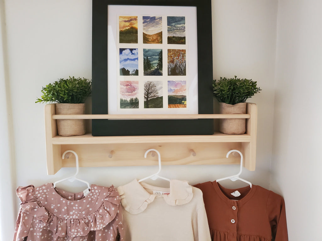 Shipping Included, Natural Pine Combination Shelf (Custom Sizing Available), Nursery Combination Shelf, Playroom Shelf, Entryway Shelf