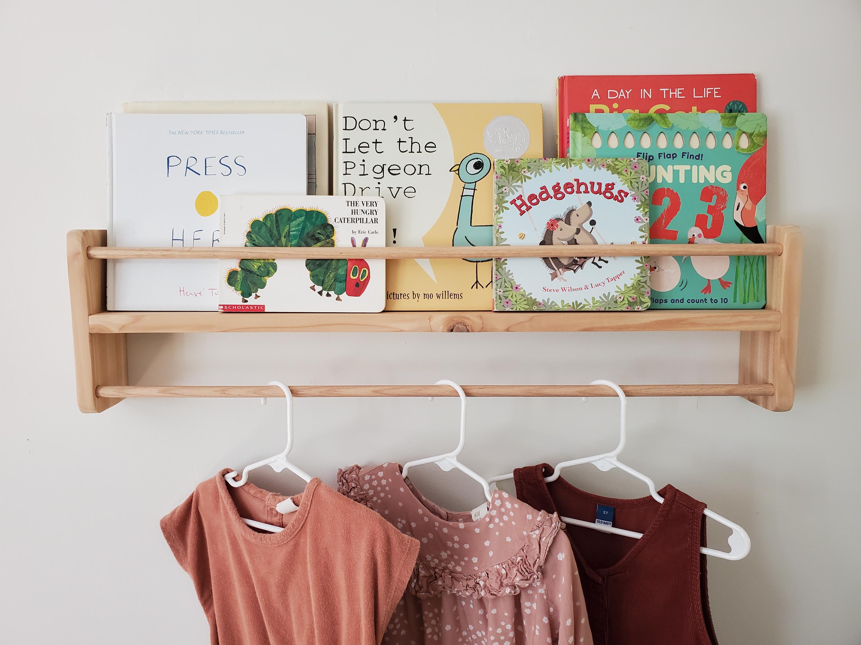 Shipping Included, Natural Cedar Combination Bookshelf, 18"-36", Bookshelf/Picture Shelf With Clothing Rod, Classic Joinery, Home Office, Homeschooling