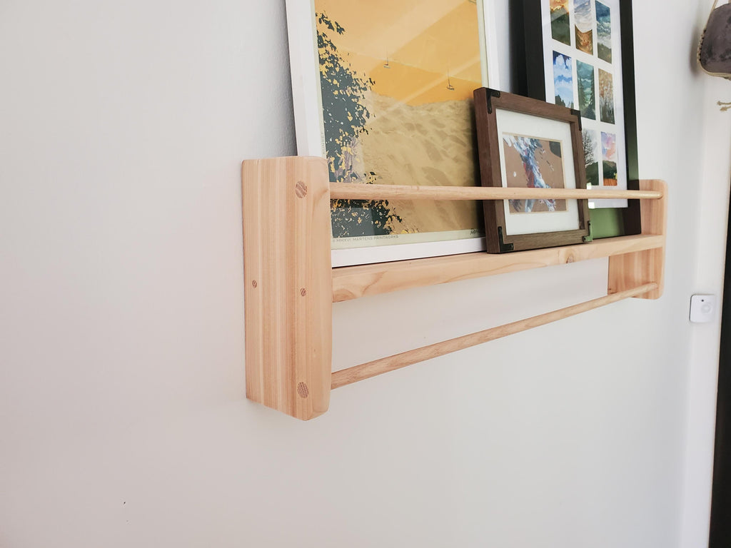 Shipping Included, Cedar Picture Shelf W/ Hanger Rod, Bookshelf, Entryway Shelf, 18"-36" Wide, Display Shelf, Coat Hanger, Nursery Shelf, Playroom, Home school