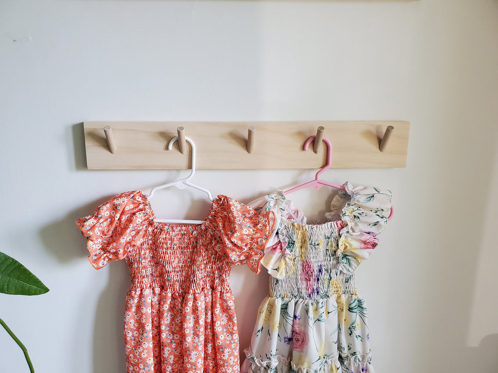 Shipping Included, 18" - 48" Pine Nursery Angled Wall Hook Shelf, Peg Rack Natural, Nursery Garment Rack, Nursery Peg Shelf, Entryway Coat Rack, Bathroom Towel