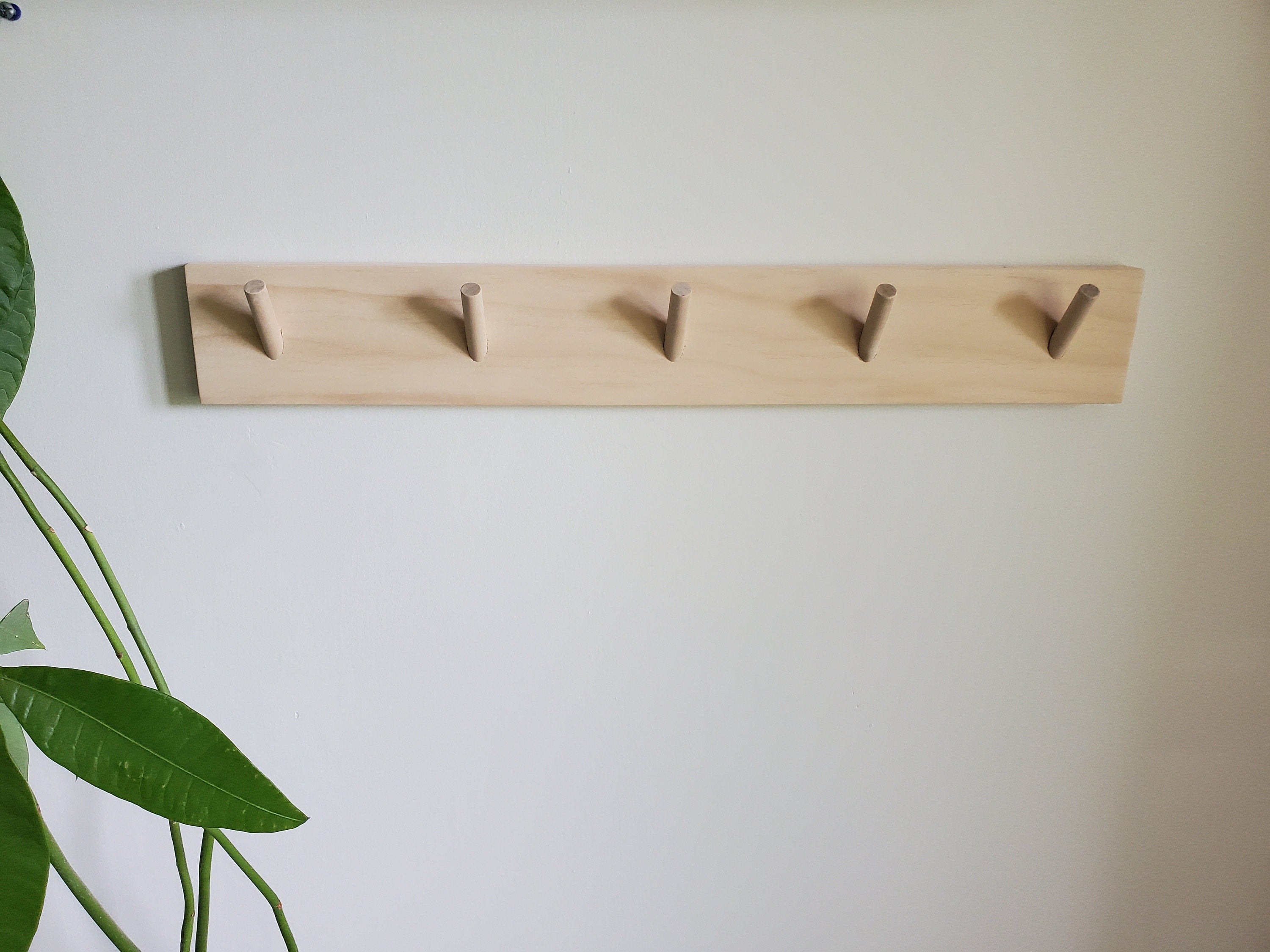 Shipping Included, 18" - 48" Pine Nursery Angled Wall Hook Shelf, Peg Rack Natural, Nursery Garment Rack, Nursery Peg Shelf, Entryway Coat Rack, Bathroom Towel