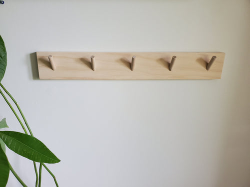Shipping Included, 18" - 48" Pine Nursery Angled Wall Hook Shelf, Peg Rack Natural, Nursery Garment Rack, Nursery Peg Shelf, Entryway Coat Rack, Bathroom Towel