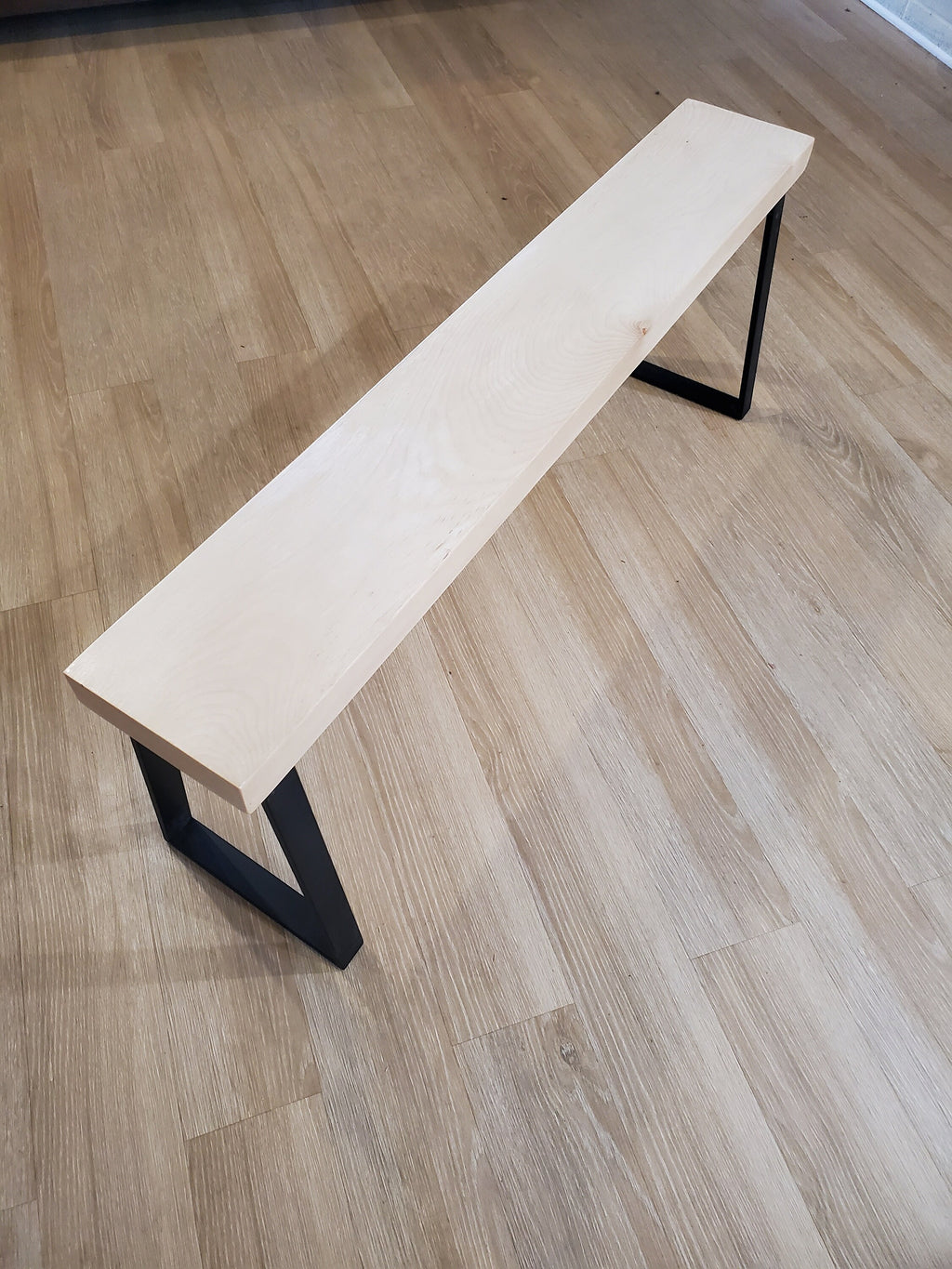 Shipping Included, 4 Ft Slab Pine Bench, Indoor/Outdoor Piece, Thick Pine, Trapezoid Metal Legs