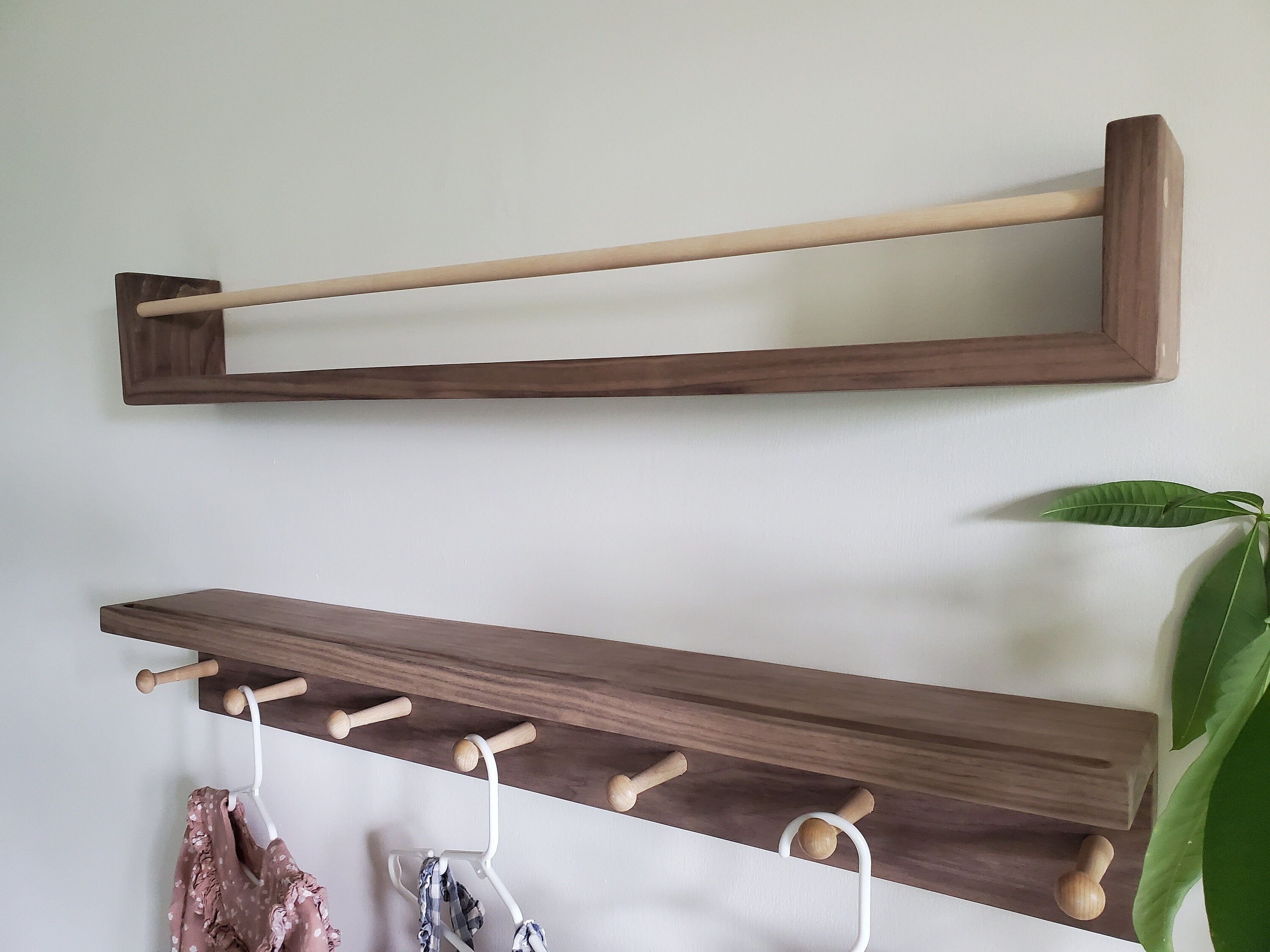 Shipping Included, Walnut Hardwood Bookshelf "Waterfall Corner" and Shelf Combination Set, Nursery Room Decor, Hardwood Joinery, Custom Sizing Available, Montessori